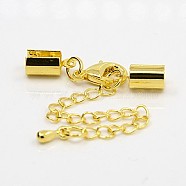 Brass Chain Extender, with Cord Ends and Lobster Claw Clasps, Golden, 36mm, Hole: 4mm, Cord End: 10x5mm, Hole: 4mm(X-KK-K003-G-NR)