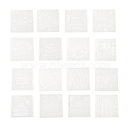 Birthday Theme PET Plastic Drawing Painting Stencils Templates, Mixed Shapes, for DIY Scrapbooking, White, 15x15x0.01cm, 16pcs/set(DIY-P080-A02)