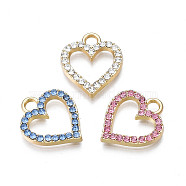 Alloy Charms, with Rhinestone, Cadmium Free & Lead Free, Heart, Mixed Color, 17x15x2mm, Hole: 2.5mm(PALLOY-S133-017-LG)
