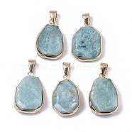 Natural Amazonite Pendants, with Golden Tone Brass Edge and Iron Snap on Bails, Faceted, Nuggets, Lead Free & Cadmium Free, 20~28x12~16x7~8mm, Hole: 4x6mm(G-R458-02C)