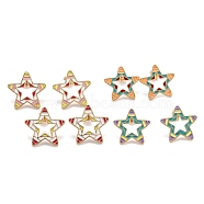 Brass Enamel Stud Earrings, with Ear Nuts, Long-Lasting Plated, Star, Golden, Mixed Color, 23x24x2mm, Pin: 0.8mm(EJEW-F264-01-G)