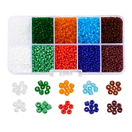 8000Pcs 10 Style 12/0 Frosted & Opaque Glass Seed Beads, Frosted Style, Round, Mixed Color, 2~2.3x1.5mm, Hole: 0.5~1mm, about 800pcs/style(SEED-YW0001-46)