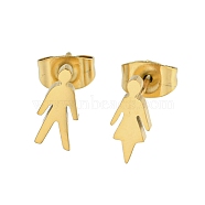 304 Stainless Steel Stud Earrings, Golden, Human, 10.5x4.5~5mm(EJEW-G384-02C)