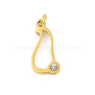 304 Stainless Steel Pendants, with Cubic Zirconia, Letter Charms with Jump Rings, Real 18K Gold Plated, Letter I, 19x10x2.2mm, Hole: 3mm(STAS-R137-01G-I)