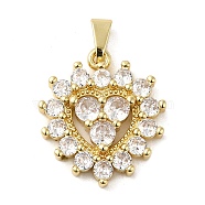 Rack Plating Brass Micro Pave Cubic Zirconia Pendants, Cadmium Free & Lead Free, Real 18K Gold Plated, Long-Lasting Plated, Heart, Clear, 23x20x3.5mm, Hole: 3.5x5mm(KK-P241-36G)