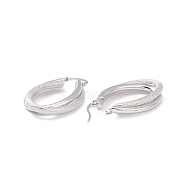 Chunky Textured Huggie Hoop Earrings for Women, Real Platinum Plated, 35x22x5mm, Pin: 0.3mm(EJEW-A064-15P-RS)