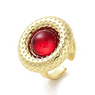 Resin Flat Round Open Cuff Ring, Real 18K Gold Plated Brass Jewelry for Women, Red, 9mm, Inner Diameter: 22.5mm(RJEW-A035-02G-04)