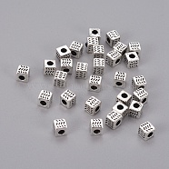 Tibetan Style Alloy Spacer Beads, Cube, Antique Silver, Lead Free & Cadmium Free, 4.5x4.5x4.5mm, Hole: 2.5mm(X-LFH10004Y)
