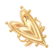 304 Stainless Steel Heart Open Cuff Rings for Women, Real 18K Gold Plated, Heart: 35.5x21.5mm, Adjustable(RJEW-Z051-01G)