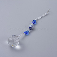 Faceted Crystal Glass Ball Chandelier Suncatchers Prisms, with Alloy Beads, Blue, 190mm(AJEW-G025-A05)