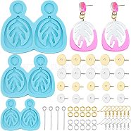 Olycraft DIY Leaf Dangle Stud Earrings Silicone Molds, Resin Casting Molds, For UV Resin, Epoxy Resin Jewelry Making, with Brass Earring Hooks and Jump Rings, Deep Sky Blue, Molds: 6pcs/set, Earring Hooks: 40pcs/set(DIY-OC0003-96)