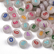 Luminous Acrylic Beads, Flat Round with Number, Mixed Color, 7x4mm, Hole: 1.5mm(X-LACR-N001-001)