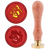 DIY Scrapbook, Brass Wax Seal Stamp and Wood Handle Sets, Father Christmas, for Christmas, Golden, 8.9x2.5cm, Stamps: 25x14.5mm(AJEW-WH0100-384)