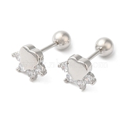 Heart Bow Brass Micro Pave Clear Cubic Zirconia Ear Plug Gauges, Platinum, 8.7x6.6mm(EJEW-L289-03P-02)