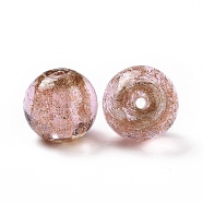 Handmade Gold Sand Lampwork Beads, Round, Pink, 14.5x13.5~14mm, Hole: 1.6~2mm(LAMP-C004-02C)