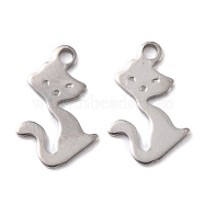 201 Stainless Steel Charms, Cat, Stainless Steel Color, 13.5x8.5x0.8mm, Hole: 1.2mm(STAS-K217-52)