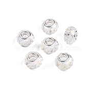 Transparent Glass European Beads, Large Hole Beads, with Brass Cores, AB Color Plated, Faceted, Rondelle, Clear, 13.5~14x9~9.5mm, Hole: 5mm(GPDL-N004-D14mm-A01)