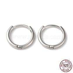 Rhodium Plated 925 Sterling Silver Huggie Hoop Earrings, with S925 Stamp, Platinum, 14.5x15.5x2mm(STER-D016-03C-P)