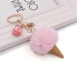 Ice cream Furry Pom-Pom Keychain, for Bag Decoration, Keychain Gift and Phone Backpack, Pink, 14x5cm(PW-WG50086-01)