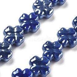 Porcelain Beads, Four Leaf Clover, Prussian Blue, 12x12x6mm, Hole: 2mm, about 30pcs/strand, 137.80''(350cm)(PORC-Z001-01D)