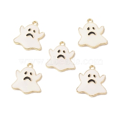 (Defective Closeout Sale: Yellowing and Bubbles) Light Gold Plated Alloy Pendants, with Enamel, Ghost, Halloween, White, 20.5x18x2mm, Hole: 2mm(ENAM-XCP0001-27LG)
