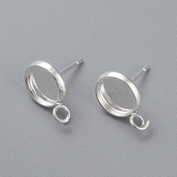 304 Stainless Steel Stud Earring Settings, with Loop, Flat Round, Silver, Tray: 8mm, 13x10x1.5mm, Hole: 2mm, Pin: 0.8mm(STAS-H380-D-13S)