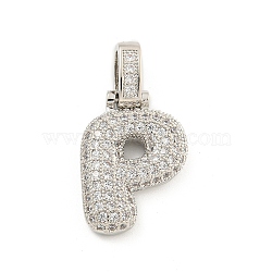 Brass Micro Pave Clear Cubic Zirconia Pendants, Platinum, Letter P, 31x17x5mm, Hole: 3x6mm(KK-B099-01P-P)