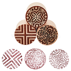 3Pcs 3 Styles Round Wooden Traditional Chinese Moon Cake Stamps, Dessert Stamp Cookies Mold, DIY Moon Cake Tools, Blanched Almond, Mixed Patterns, 50~50.5x49.5~50mm, 1pc/style(AJEW-OC0004-19A)