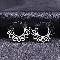 Non-Tarnish 304 Stainless Steel Hollow Flower Hoop Earring, Bohemia Earrings, Stainless Steel Color, 36x40mm(EJEW-Q789-01P)