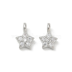 Brass Micro Pave Clear Cubic Zirconia Charms, Star Charms, Rack Plating ,Long-Lasting Plated, Lead Free & Cadmium Free, Platinum, 8x5.5x3mm, Hole: 1.4mm(CU-CBA9FFD-04P)