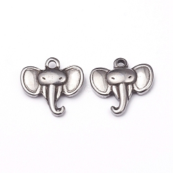 304 Stainless Steel Pendants, Elephant, Antique Silver, 14.5x15x3.5mm, Hole: 1.6mm(STAS-G220-09AS)