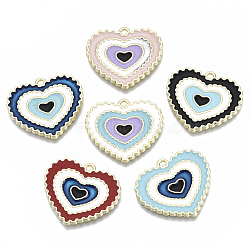 Alloy Enamel Pendants, Cadmium Free & Lead Free, Light Gold, Heart, Mixed Color, 22x25x2mm, Hole: 1.6mm(ENAM-N050-02)