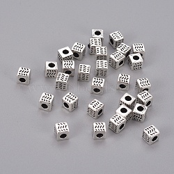 Tibetan Style Alloy Spacer Beads, Cube, Antique Silver, Lead Free & Cadmium Free, 4.5x4.5x4.5mm, Hole: 2.5mm(X-LFH10004Y)