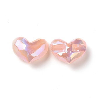 Opaque Acrylic Beads, AB Color Plated, Faceted, Heart, Light Salmon, 26x34.5x16mm, Hole: 4mm