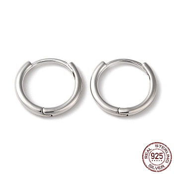 Rhodium Plated 925 Sterling Silver Huggie Hoop Earrings, with S925 Stamp, Platinum, 14.5x15.5x2mm