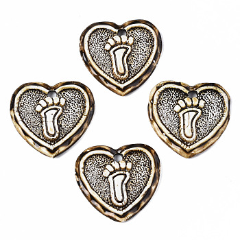 Handmade Porcelain Big Pendants, Heart with Footprint, Saddle Brown, 48~50x46~47.5x10~11.5mm, Hole: 5mm