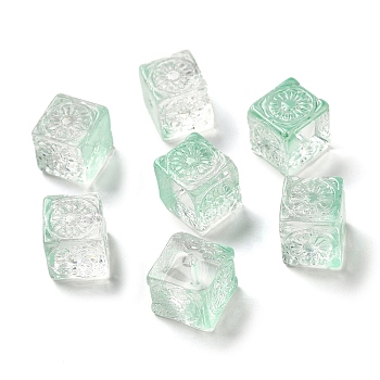Transparent Glass Beads, Cube, Aquamarine, 10x11x11mm, Hole: 1.5mm