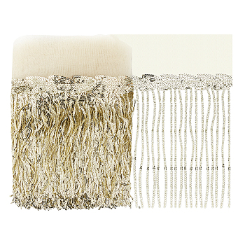 Polyester Fringe Lace Trim, with Plastic Sequins Tassel, for Clothing Accessories, Light Gold, 9-7/8 inch(250mm)