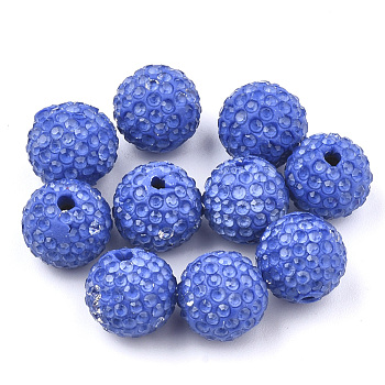 Handmade Polymer Clay Rhinestone Beads, Round, Blue, 16mm, Hole: 1.8mm