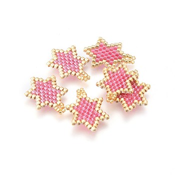 MIYUKI & TOHO Handmade Japanese Seed Beads Pendants, Loom Pattern, Hexagram, Pearl Pink, 19~20x13.5~14.5x1.7mm, Hole: 2mm