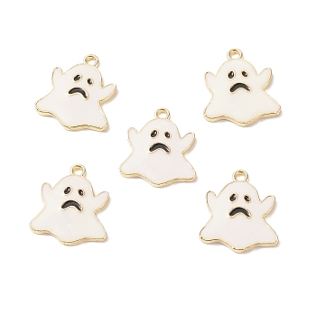 (Defective Closeout Sale: Yellowing and Bubbles) Light Gold Plated Alloy Pendants, with Enamel, Ghost, Halloween, White, 20.5x18x2mm, Hole: 2mm