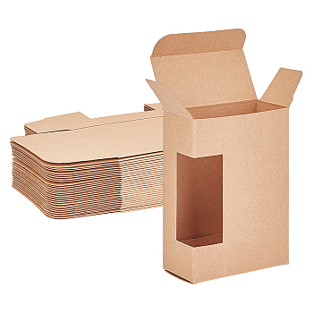 Kraft Paper Box, with Window, No Plastic Covering, Rectangle, Tan, 9.2x6.5x3.2cm, 30pcs/set