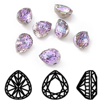 K9 Glass Rhinestone Cabochons, Pointed Back & Back Plated, Faceted, Teardrop, Vitrail Light, 8x6x5mm