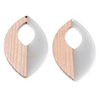 Resin & Wood Pendants, Two Tone, Leaf, WhiteSmoke, 66.5x39x3mm, Hole: 2mm