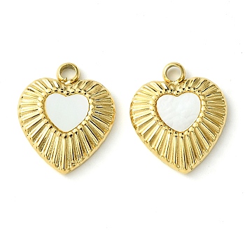 Ion Plating(IP) 304 Stainless Steel Pave Shell Pendants, Heart Charms, Real 14K Gold Plated, 17x14x2mm, Hole: 1.6mm