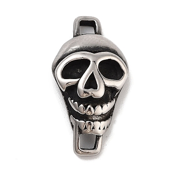 Retro 304 Stainless Steel Halloween Skull Links, for Leather Cord Bracelets Making, Antique Silver, 22.5x12x6mm, Hole: 2.5x2.5mm