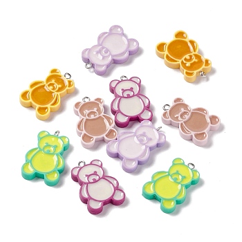 Opaque Resin Pendants, with Platinum Tone Iron Loops, Bear Charms, Mixed Color, 30x20x4mm, Hole: 2mm