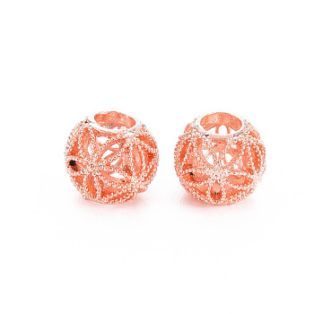 Rack Plating Alloy European Beads, Large Hole Beads, Cadmium Free & Nickel Free & Lead Free, Rondelle, Rose Gold, 10.5x9mm, Hole: 4mm