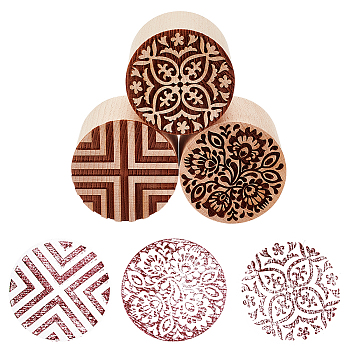 3Pcs 3 Styles Round Wooden Traditional Chinese Moon Cake Stamps, Dessert Stamp Cookies Mold, DIY Moon Cake Tools, Blanched Almond, Mixed Patterns, 50~50.5x49.5~50mm, 1pc/style