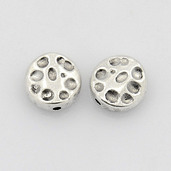 Tibetan Style Alloy Beads, Lead Free & Cadmium Free, Flat Round, Antique Silver, 10x4mm, Hole: 2mm